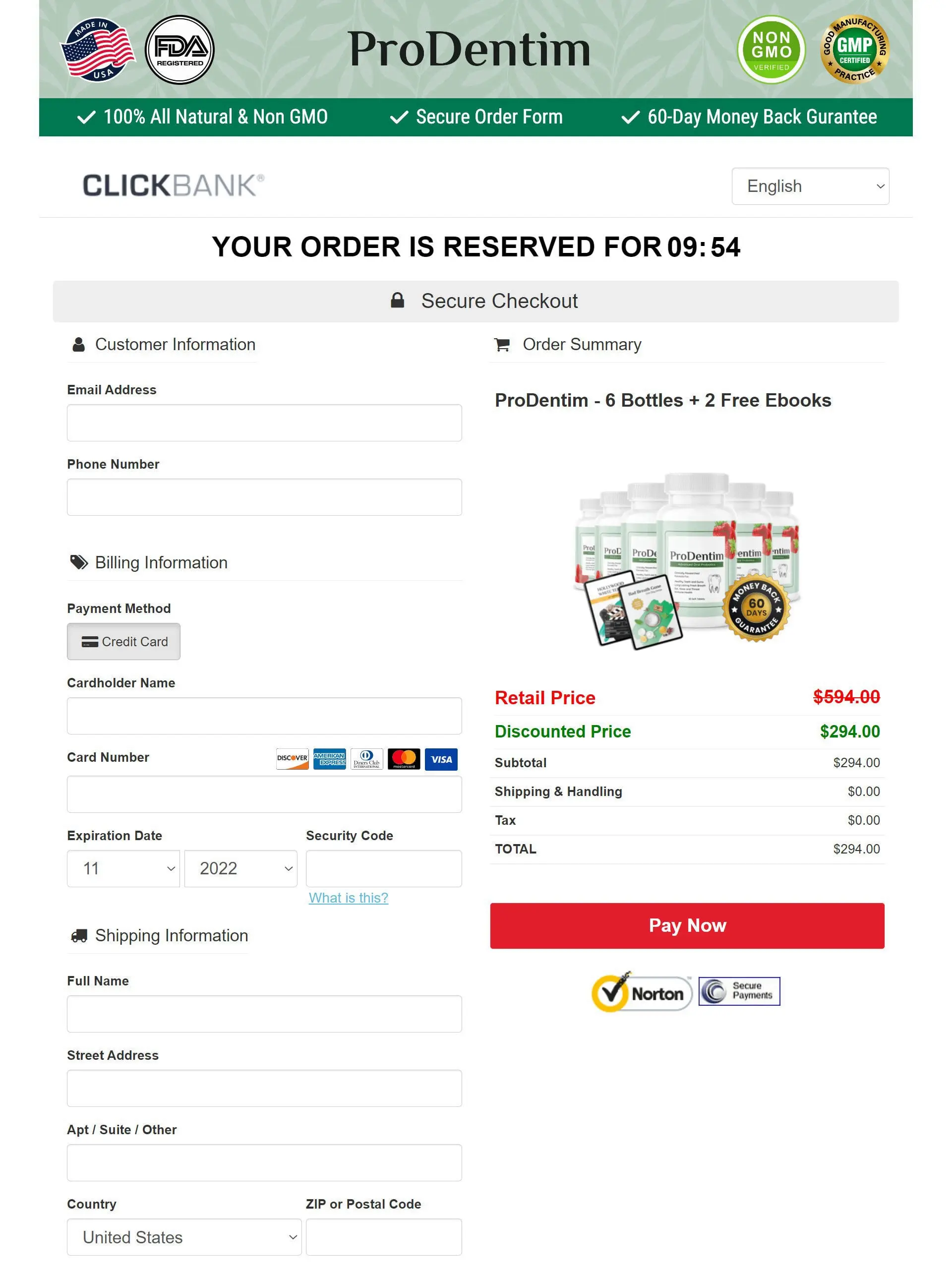 screenshot of the prodentim checkout page